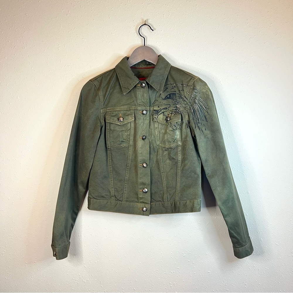 Hugo Boss Vintage Women’s Army Green Eagle Jean Jacket Size Small